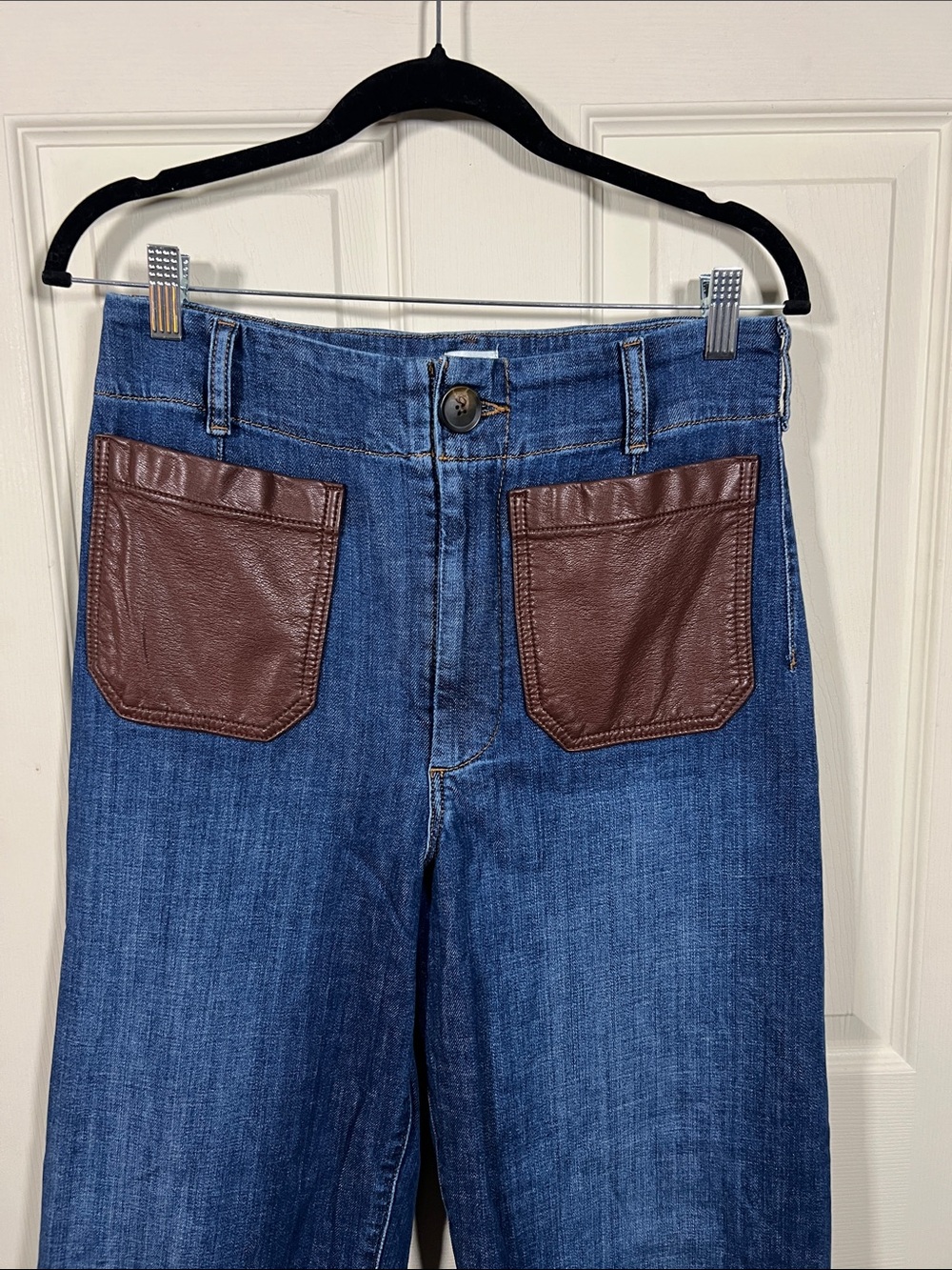 Anthropologie Maeve The Colette Vegan Leather Pocket Cropped Jeans, - Picture 4 of 7